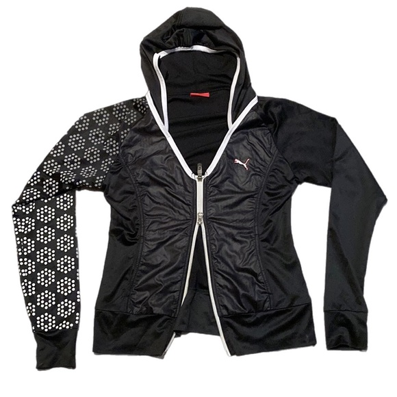PUMA women’s fitted black white hoodie Zip up - Picture 3 of 15